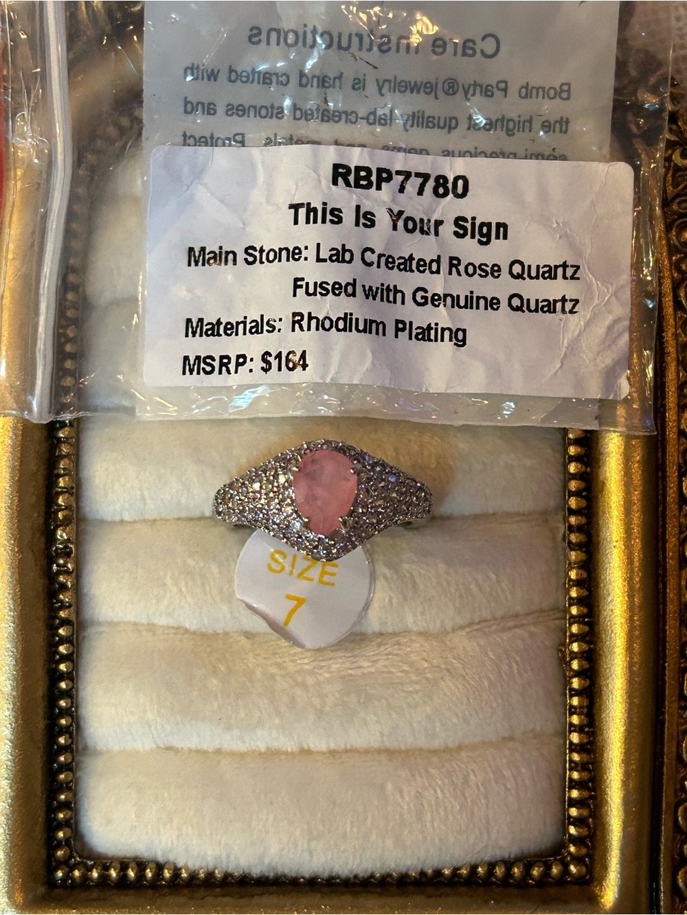 Bomb Party | Rhodium | Lab-Created Rose Quartz | Ring Size 7